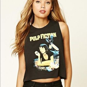 Pulp fiction graphic cropped tank top